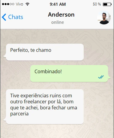 Print real de conversa no WhatsApp com cliente